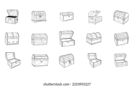 treasure chest handdrawn collection engraving