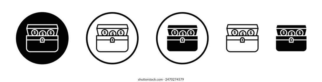 Schatztruhe Icon Kollektion. Geldkiste Vektorgrafik Symbol.