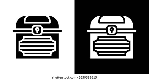 Icono del cofre del tesoro en conjunto de Vector sólido negro plano