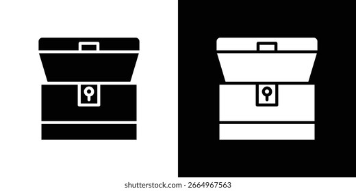 Icono del cofre del tesoro en conjunto de Vector sólido negro plano