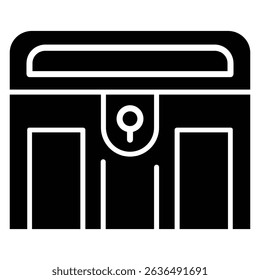 Treasure chest icon Flat outline fill black and white