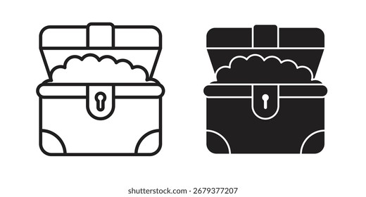 Icono del pecho del tesoro plano y paquete de estilo del movimiento en el fondo blanco. Ilustraciones vectoriales