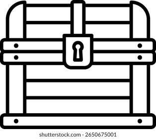 Treasure Chest Icon with Padlock, Outline Style