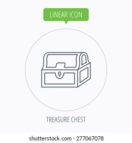 Treasure chest icon. Piratic treasury sign. Wealth symbol. Linear outline circle button. Vector