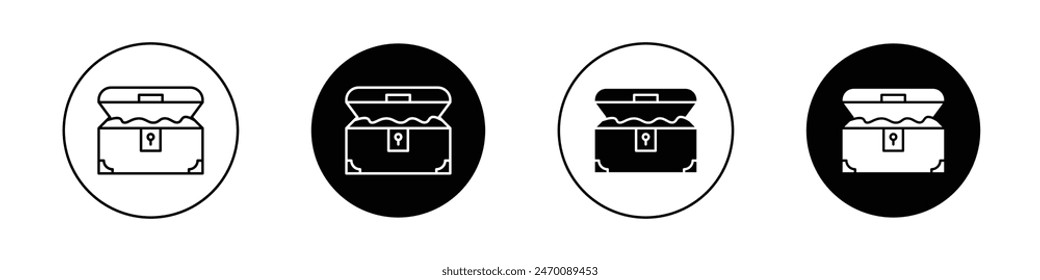 Treasure chest icon set. money chest box vector symbol in black filled and outlined style.