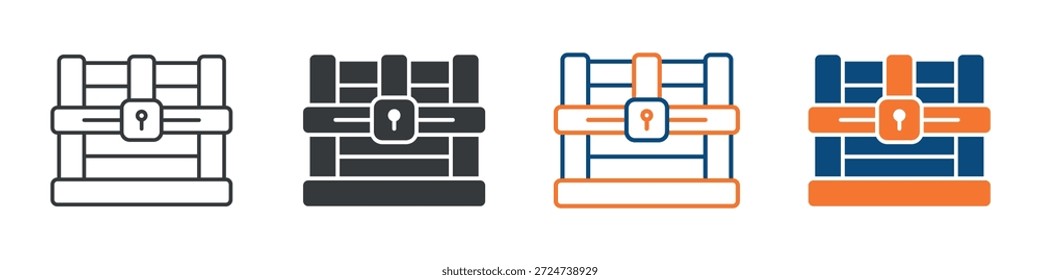 Conjunto de iconos de cofre del tesoro Colección de estilo múltiple