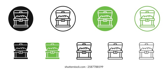 Treasure chest icons in black and green colors collection