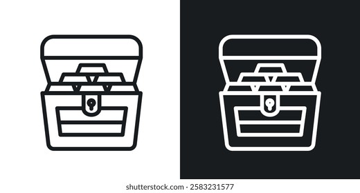 Treasure chest icons in black and white liner strokes for web design.