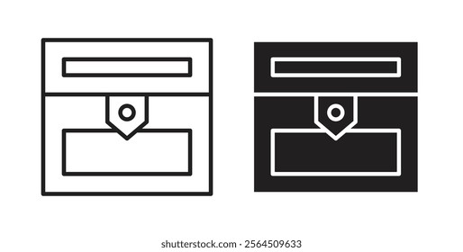 Treasure chest icons in flat and line style set.