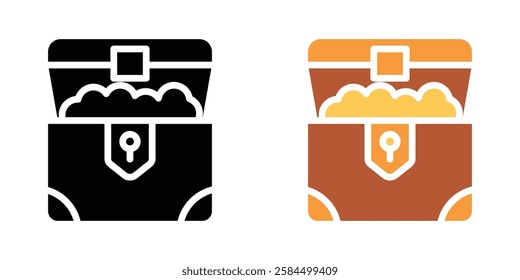 Treasure chest icons pack in black and colored version