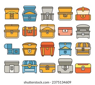 treasure chest icons set vector illustration