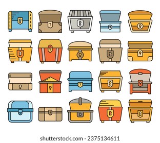 treasure chest icons set vector illustration