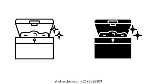 Treasure chest icons. stroke line and black solid icons