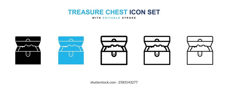 Treasure chest icons vector collection in black and blue colors on white background