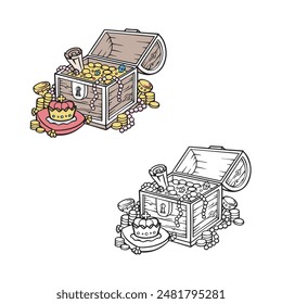 treasure chest isolated on white background. Line art style. You can change color you want. Vector illustration