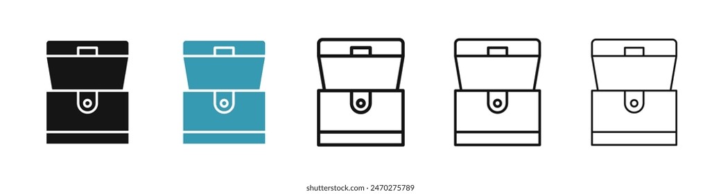 Icono de la línea del cofre del tesoro. Icono del Vector de la caja del cofre del dinero para los diseños de UI.