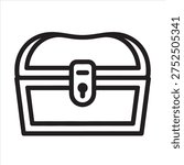 Treasure Chest Line Icon Vector – Simple Black Outline Locked Box Illustration for Game Design