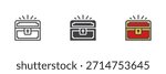 Treasure chest medieval wealth different style icon set. Line, filled outline and solid color vector icon. Gold storage symbol, reward sign, fantasy loot icon.