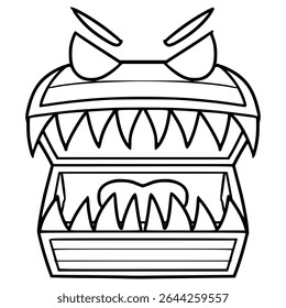 treasure chest monster illustration hand drawn outline vector