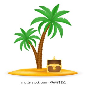 treasure chest on sand under palm tree stock vector illustration stock vector illustration isolated on white background