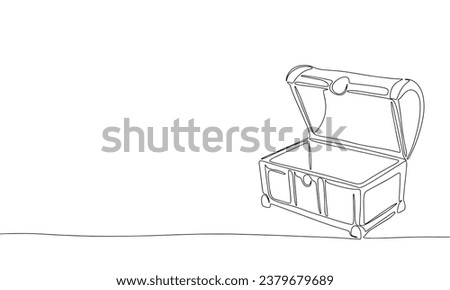 Treasure chest one line continuous. Line art empty open chest. Vector illustraiton. Hand drawn vector art