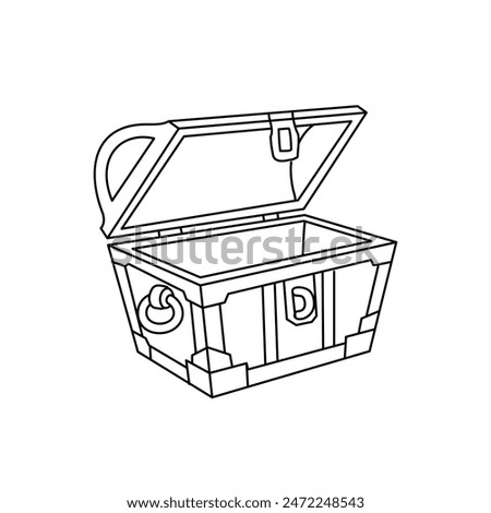  Treasure chest with Open lid, hand drawn sketch style vector illustration. Safe box out line drawing.