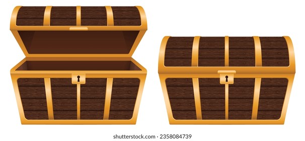Die Schatztruhe öffnete und schloss. Grafikvektor