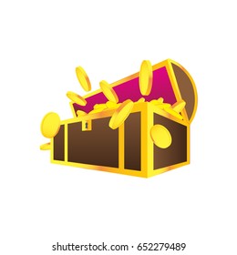 Treasure chest opened with flying coins.