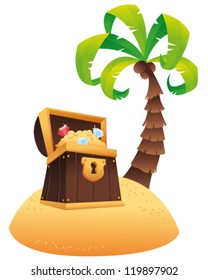 Treasure Chest Palm Tree Island Vector