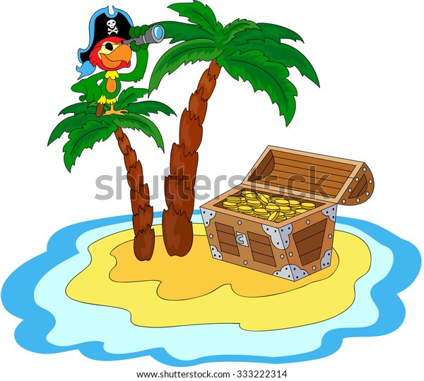 Treasure Chest Pirate Parrot Palms On Stock Vector (Royalty Free) 333222314