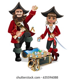 Treasure Chest and Pirate. vector illustration