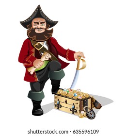 Treasure Chest and Pirate. vector illustration