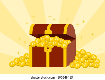 Treasure Chest y puntos de moneda. Ilustración vectorial.