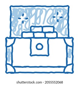 Treasure Chest boceto vector de icono. Dibujo manual de la línea de doodle azul Treasure Chest signo isométrico. ilustración de símbolo aislado