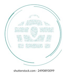 The treasure chest symbol filled with teal dots. Pointillism style. Vector illustration on white background