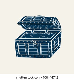 Treasure chest tattoo art design. Old Tattoo School. Can be used for t shirt print fashion design. Hand drawn vector illustration.