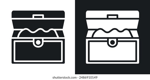 Treasure chest vector icon set in solid black and white color