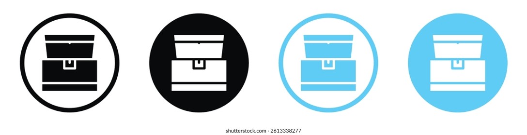 Treasure chest vector icons in black and blue colors