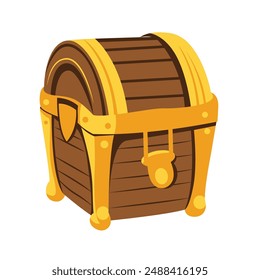 Treasure chest vector illustration isolated on white background, cartoon wooden treasure chest closed, antique pirate trunk chests