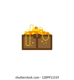 Treasure chest vector illustration on white background. Wooden chests with  gold. 