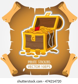 Treasure chest. Vector stickers on the pirate theme.