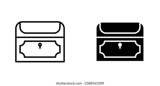 Treasure chest vectors icons set in filled and strokes on white background