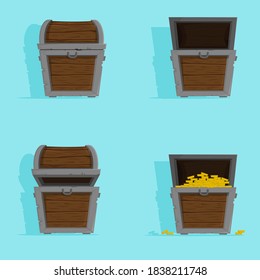 Treasure. Chest. Wooden chest with jewels. pirate win prize wealth golden cash metal coin wood ancient wooden reward gemstone gold, money. Treasure wooden chest. Chest cartoon vector illustration.