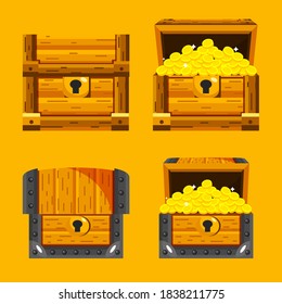 Treasure. Chest. Wooden chest with jewels. pirate win prize wealth golden cash metal coin wood ancient wooden reward gemstone gold, money. Treasure wooden chest. Chest cartoon vector illustration.