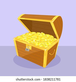 Treasure. Chest. Wooden chest with jewels. pirate win prize wealth golden cash metal coin wood ancient wooden reward gemstone gold, money. Treasure wooden chest. Chest cartoon vector illustration.