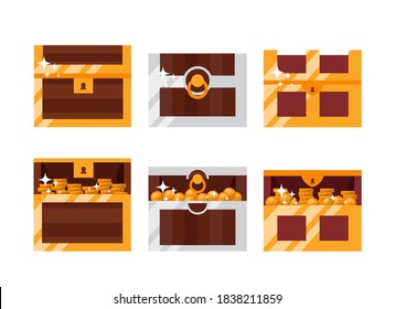 Treasure. Chest. Wooden chest with jewels. pirate win prize wealth golden cash metal coin wood ancient wooden reward gemstone gold, money. Treasure wooden chest. Chest cartoon vector illustration.