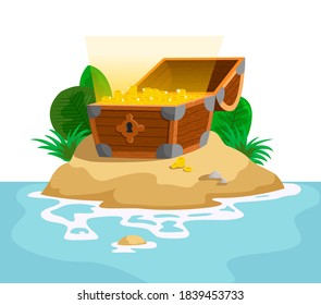 Treasure. Chest. Wooden chest with jewels. pirate win prize wealth golden cash metal coin wood ancient wooden reward gemstone gold, money. Treasure wooden chest. Chest cartoon vector illustration.