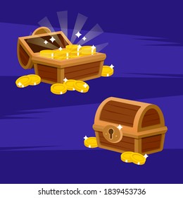 Treasure. Chest. Wooden chest with jewels. pirate win prize wealth golden cash metal coin wood ancient wooden reward gemstone gold, money. Treasure wooden chest. Chest cartoon vector illustration.