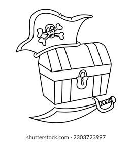 Schatzkistencartoon, Vektorgrafik. Für Kinder Farbbuch.