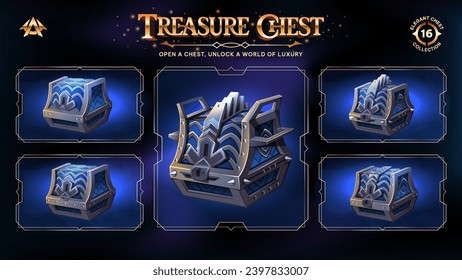 Colección Treasure Chests Descubriendo un reino desde niveles básicos hasta niveles superiores para el diseño de ilustraciones RPG, Fantasía y vectores de juegos medievales